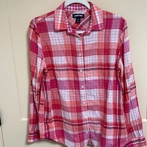 Land’s End Red and Pink Women's 100% Cotton Shirt